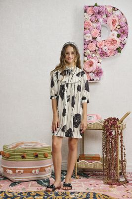 Porter WHITE W/ BLACK STRIPE AND FLORAL DESIGN DRESS 2352