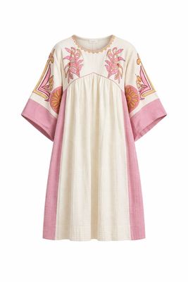 Porter IVORY W/ MAUVE AND GOLD PRINT DESIGN DRESS 2393