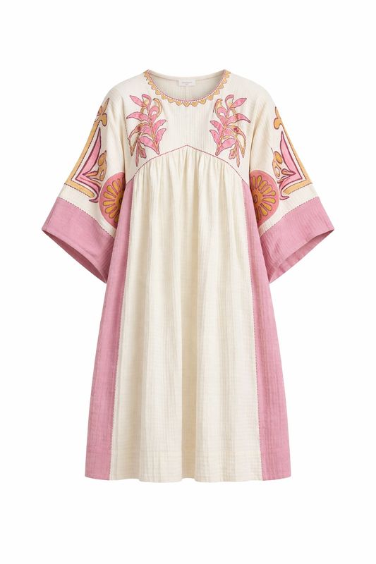Porter IVORY W/ MAUVE AND GOLD PRINT DESIGN DRESS 2393