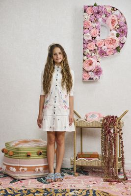 Porter WHITE BUTTON DOWN W/ SMALL FLOWER DETAIL DRESS 2439