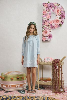 Porter LIGHT BLUE W/ WHITE FLORAL EMBROIDERY DRESS 2396-A
