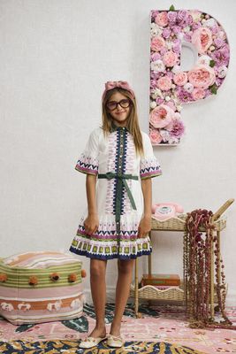 Porter WHITE W/ BOX ARROW PRINT BUTTON DOWN DRESS 2320