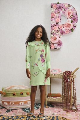Porter LIME GREEN W/ COLORFUL FLORAL DESIGN DRESS 2356