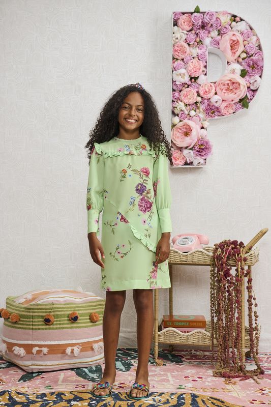 Porter LIME GREEN W/ COLORFUL FLORAL DESIGN DRESS 2356
