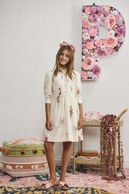 Porter WHITE COTTON W/ COLORFUL FLORAL DESIGN DRESS 2438