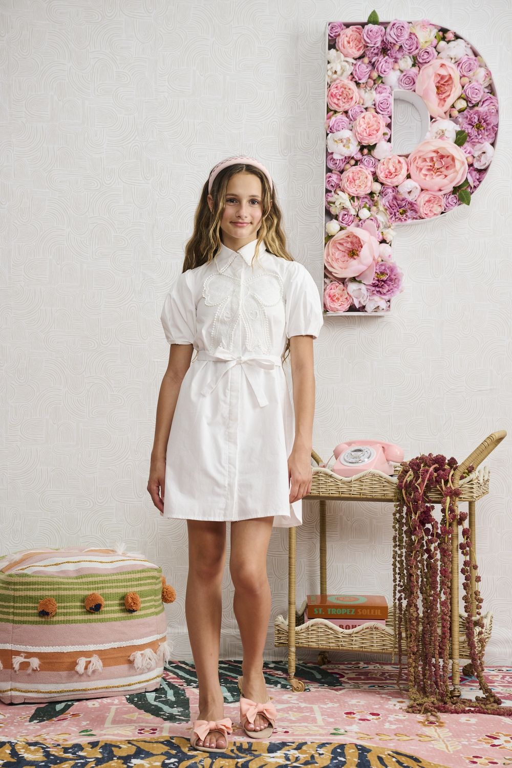 Porter PINK WHITE STRIPE RUFFLE NECK DRESS 2305