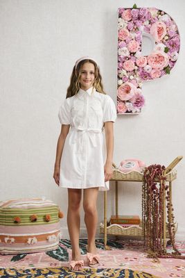 Porter PINK WHITE STRIPE RUFFLE NECK DRESS 2305