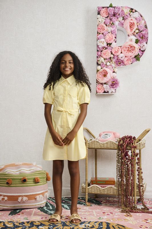 Porter YELLOW BUTTON DOWN W/ LARGE BOW CENETERED ON DRESS 2306-A