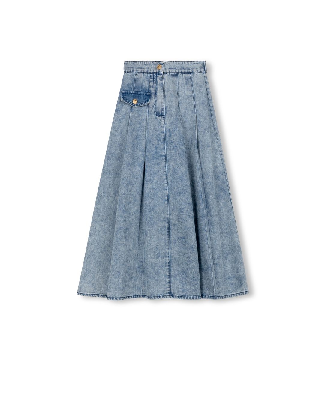 Vibe Single Pocket Denim Pleated Maxi Skirt