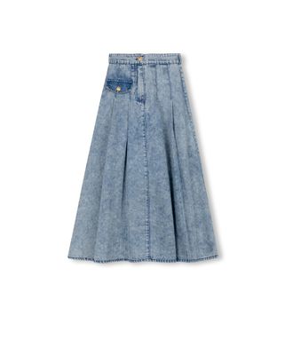 Vibe Single Pocket Denim Pleated Maxi Skirt