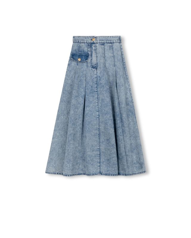 Vibe Single Pocket Denim Pleated Maxi Skirt