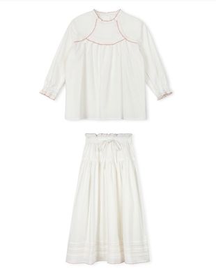 One Child Tally Embroidered Scalloped Trimming Shirt