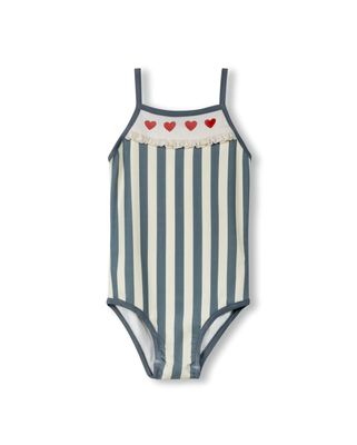 Cabana Wide Stripe Heart Trim Bathing Suit