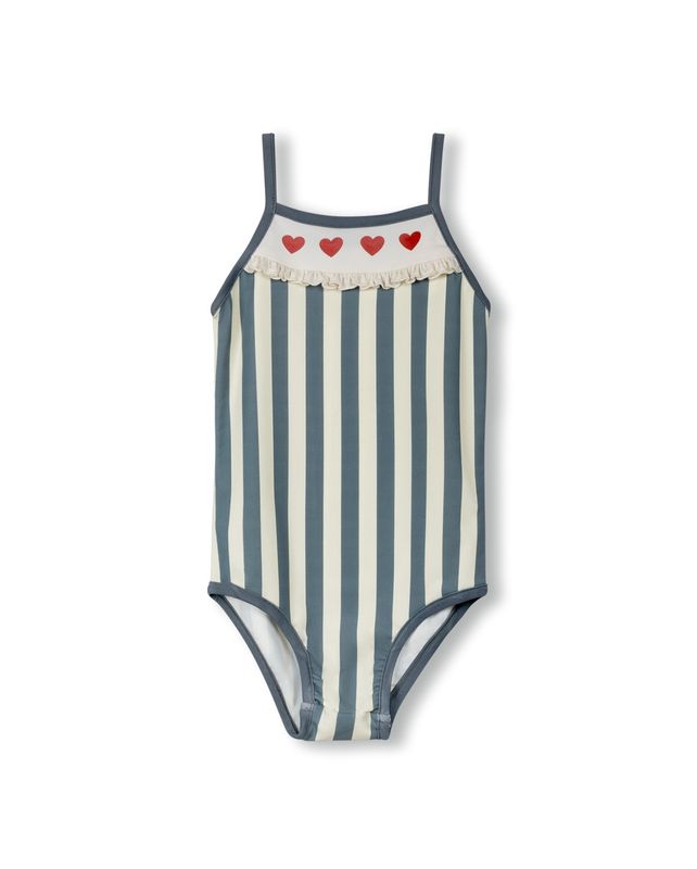 Cabana Wide Stripe Heart Trim Bathing Suit