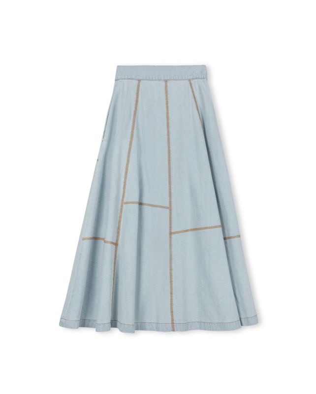 Vibe Denim Stitch Detail Maxi Skirt