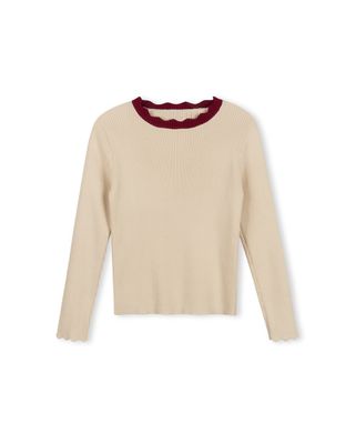 Tustello Thin Ribbed Scalloped Trim Sweater