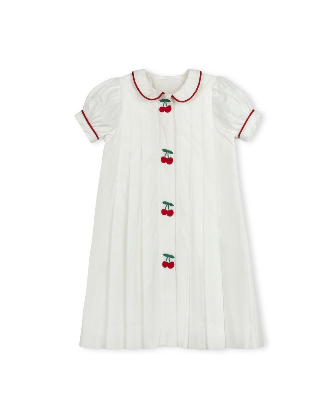 ONE CHILD TESSA EMBROIDERED CHERRY PLEATED DRESS