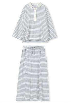 Vibe Milam Stripe Collared Tee with skirt
