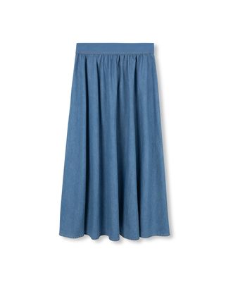 Vibe Denim Wide Elastic Band Midi Skirt
