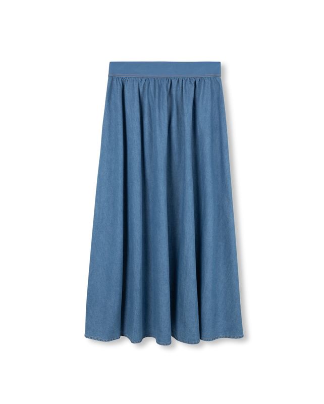 Vibe Denim Wide Elastic Band Midi Skirt