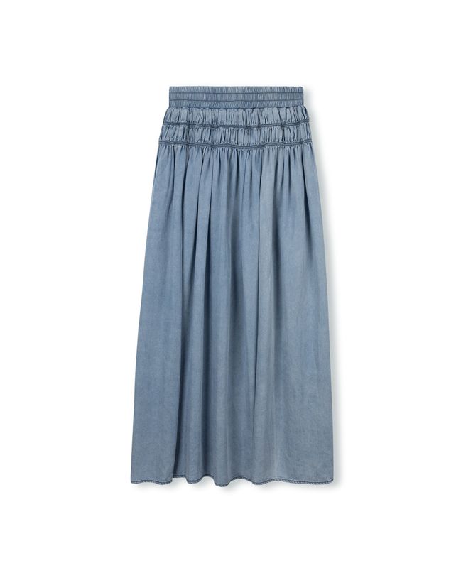 Vibe Midi Small Pleated Thin Denim Skirt
