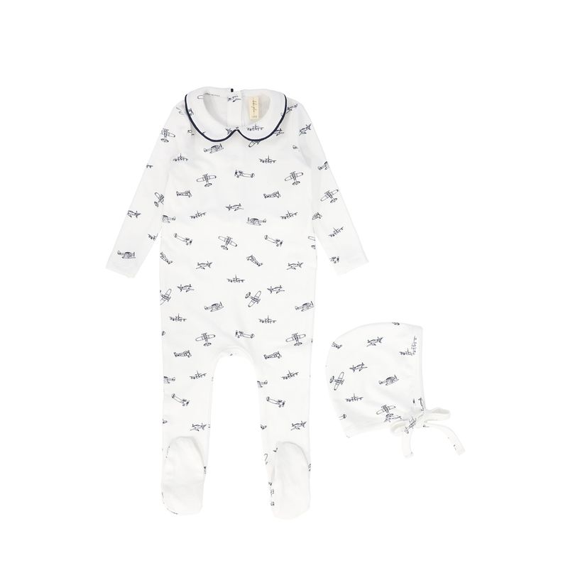 BEBE JOLEE NAVY PIPED PRINTED FOOTIE