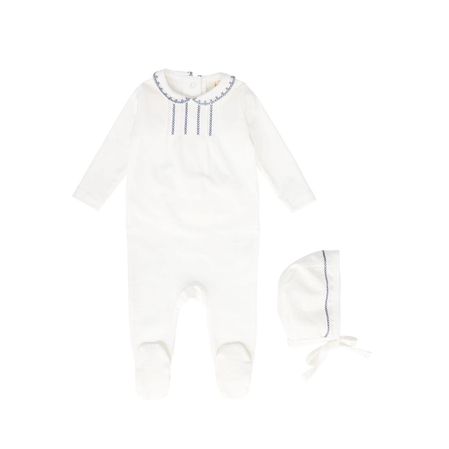 BEBE JOLEE WHITE/BLUE STITCHED TRIM COLLAR FOOTIE