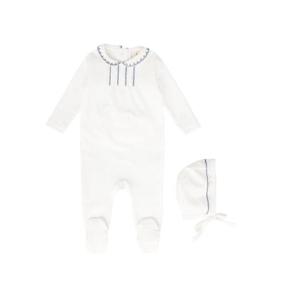 BEBE JOLEE WHITE/BLUE STITCHED TRIM COLLAR FOOTIE