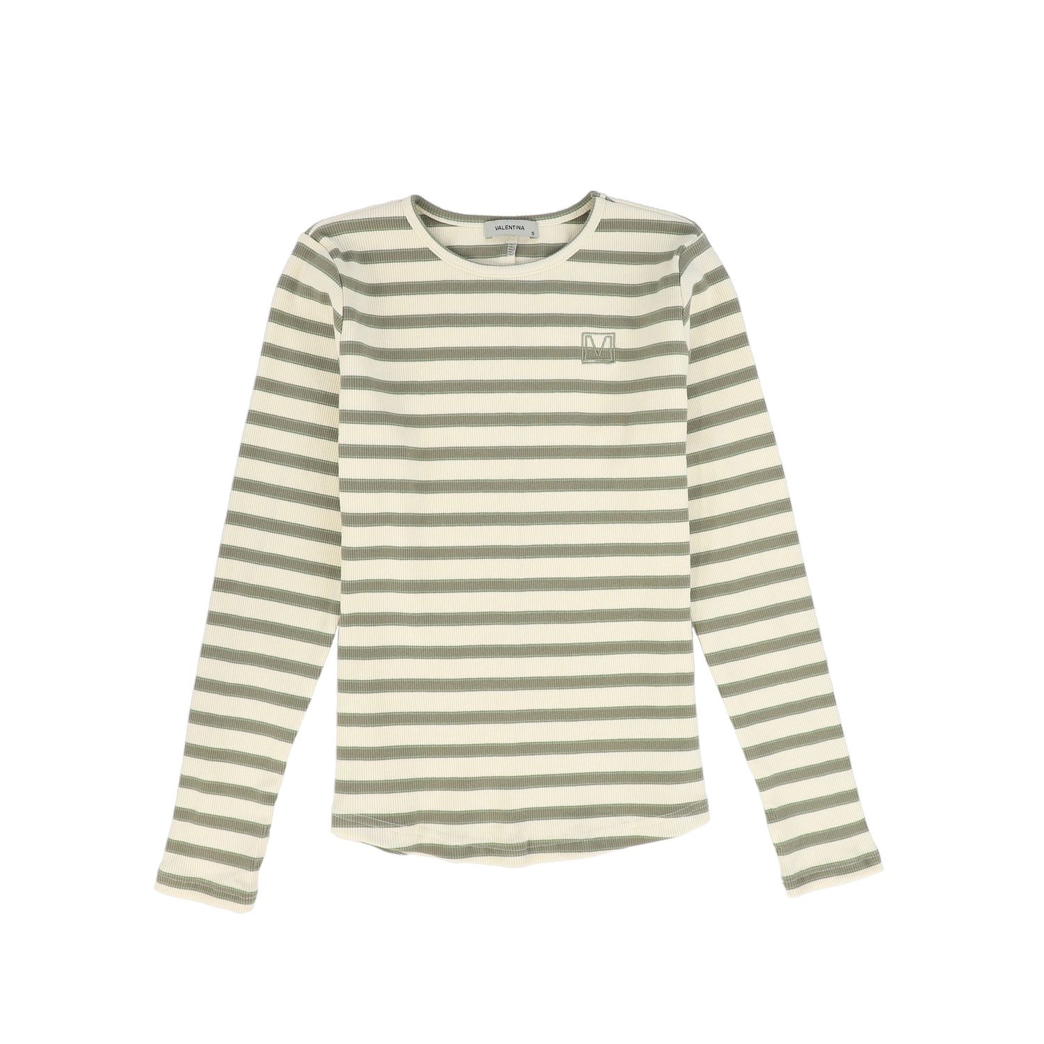 VALENTINA GREEN RIBBED STRIPED TEE