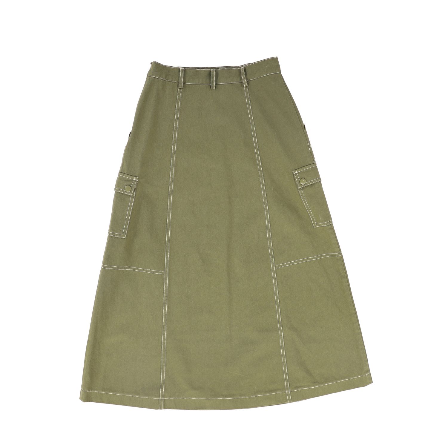 VALENTINA OLIVE CARGO STITCH DETAIL MAXI SKIRT
