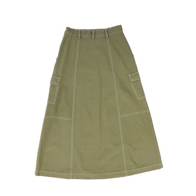 VALENTINA OLIVE CARGO STITCH DETAIL MAXI SKIRT