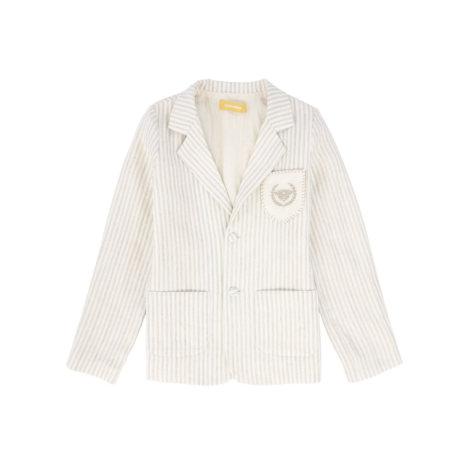 LE BOURDON TAN LINEN EMBLEM POCKET BLAZER