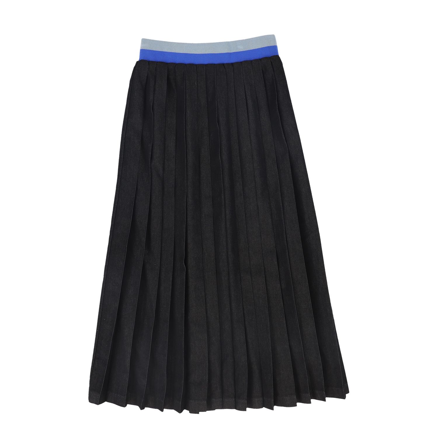 VALENTINA BLACK DENIM PIQUE PLEAT MAXI SKIRT