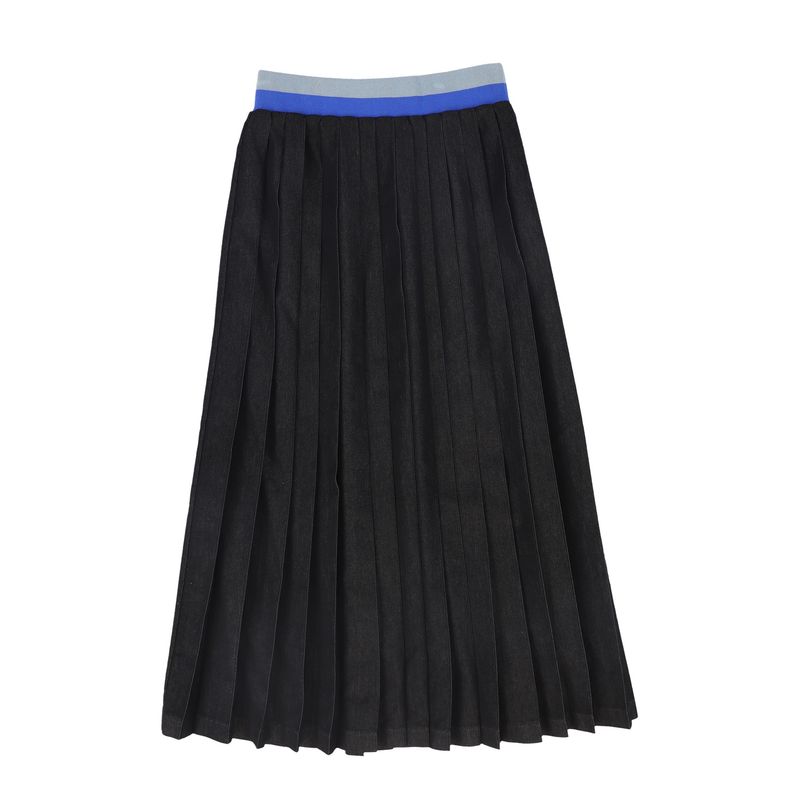 VALENTINA BLACK DENIM PIQUE PLEAT MAXI SKIRT