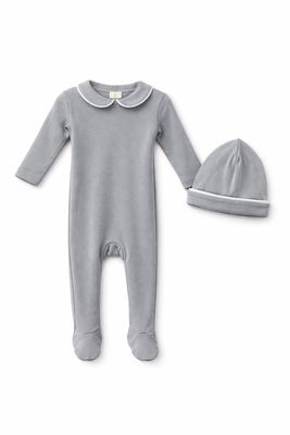 Mema Knits MSS26-39-2pcTRIMMED COLLAR FOOTIE + BEANIE