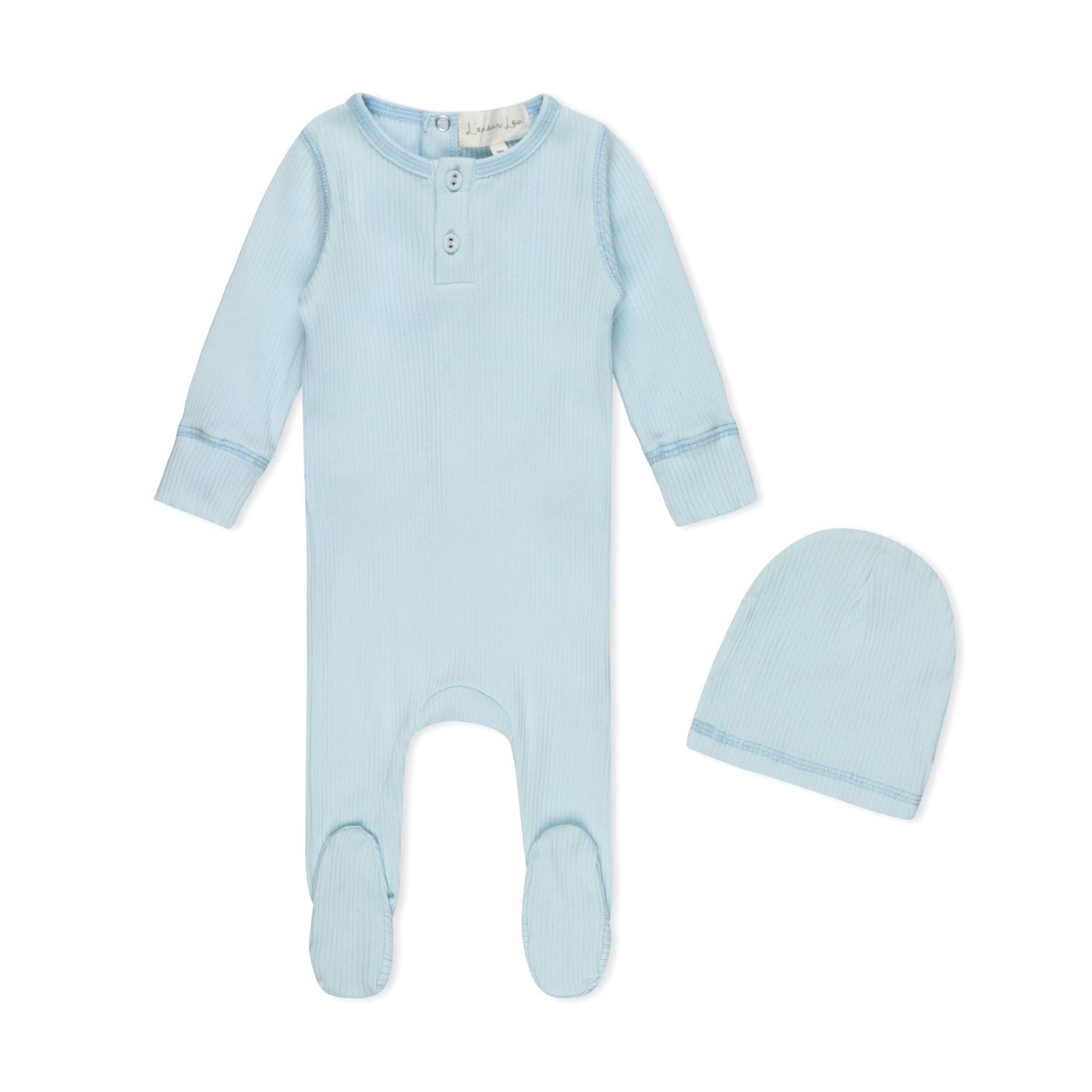 L'amour Lou Ribbed Henley footie+hat LLS30-B