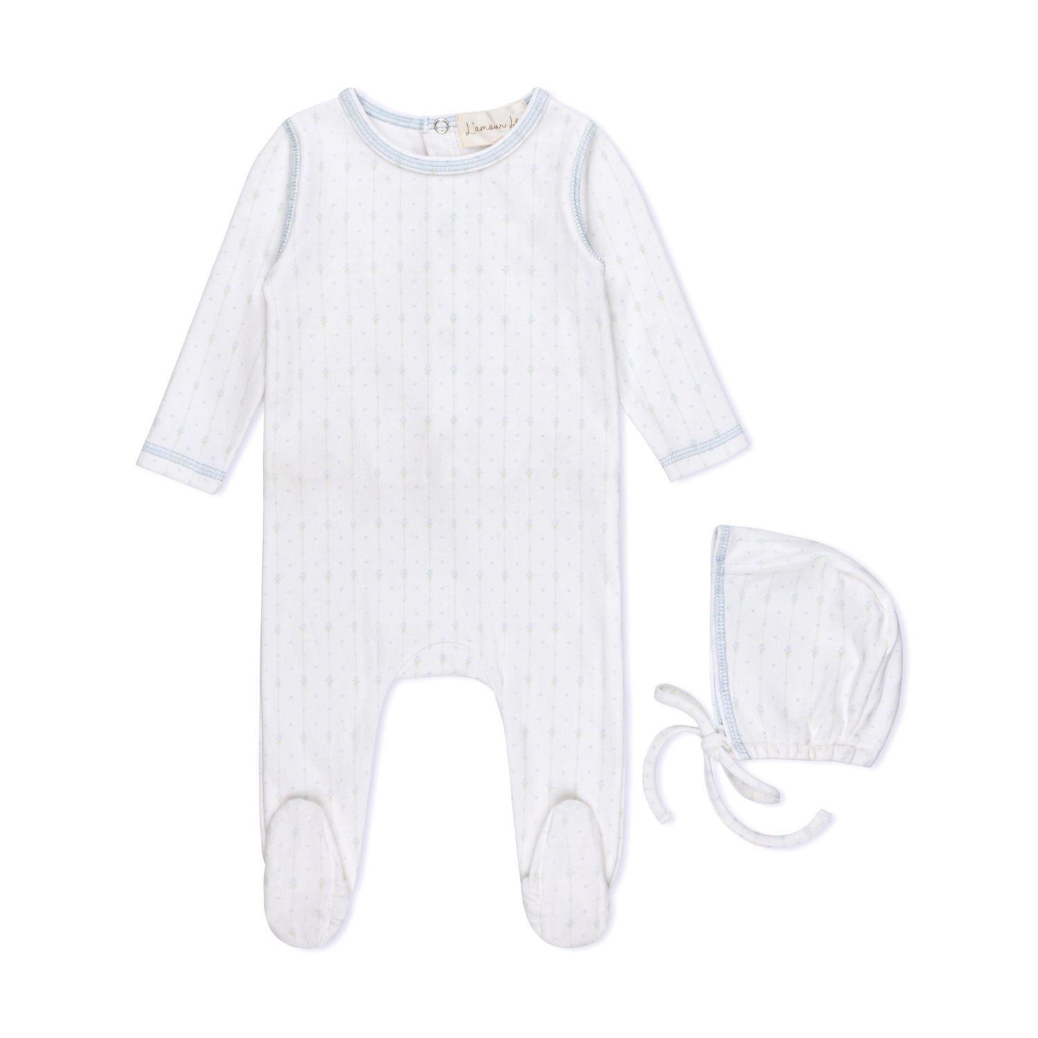 L'amour Lou Striped floral Footie+bonnet LLS18-B