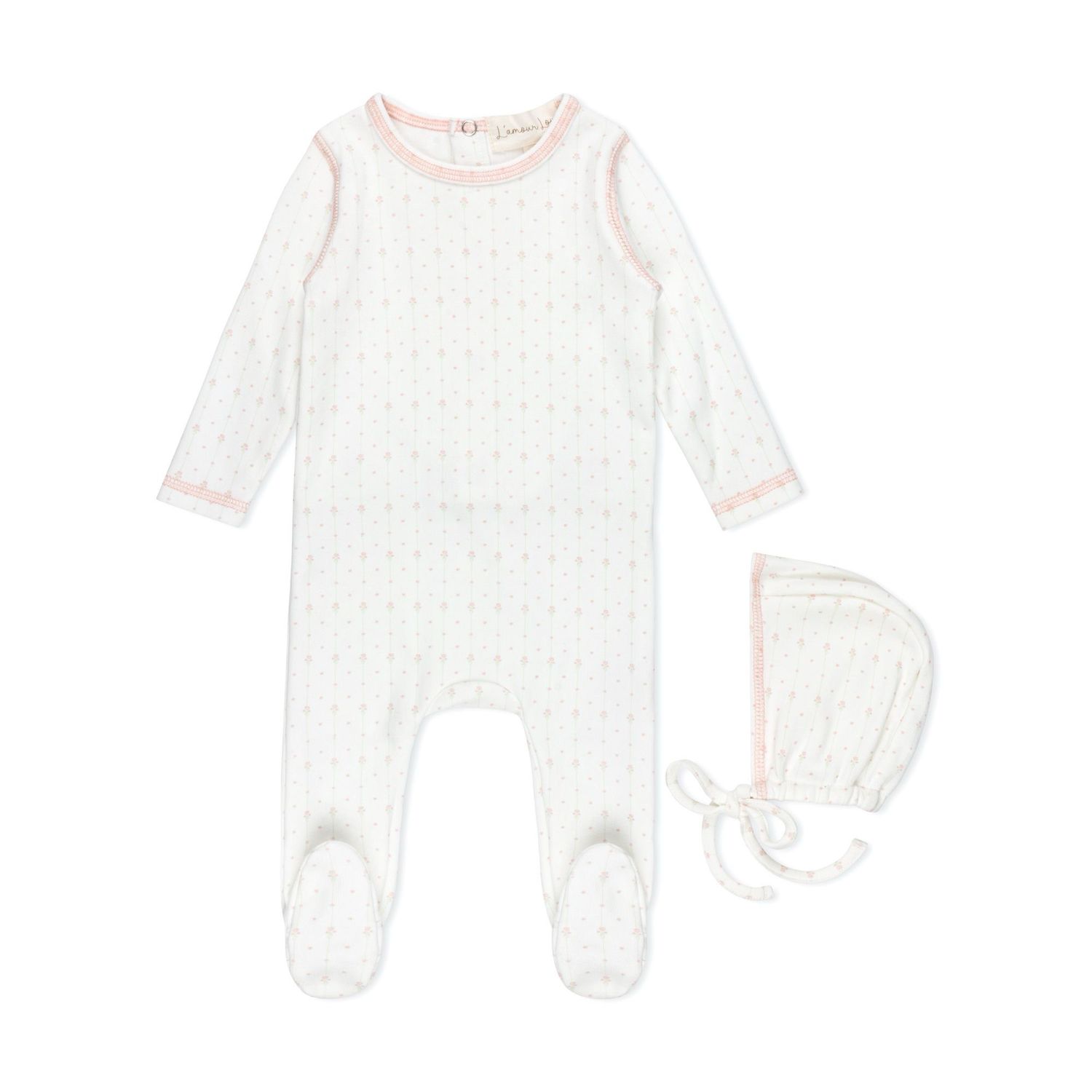 L'amour Lou Striped floral Footie+bonnet LLS18-P