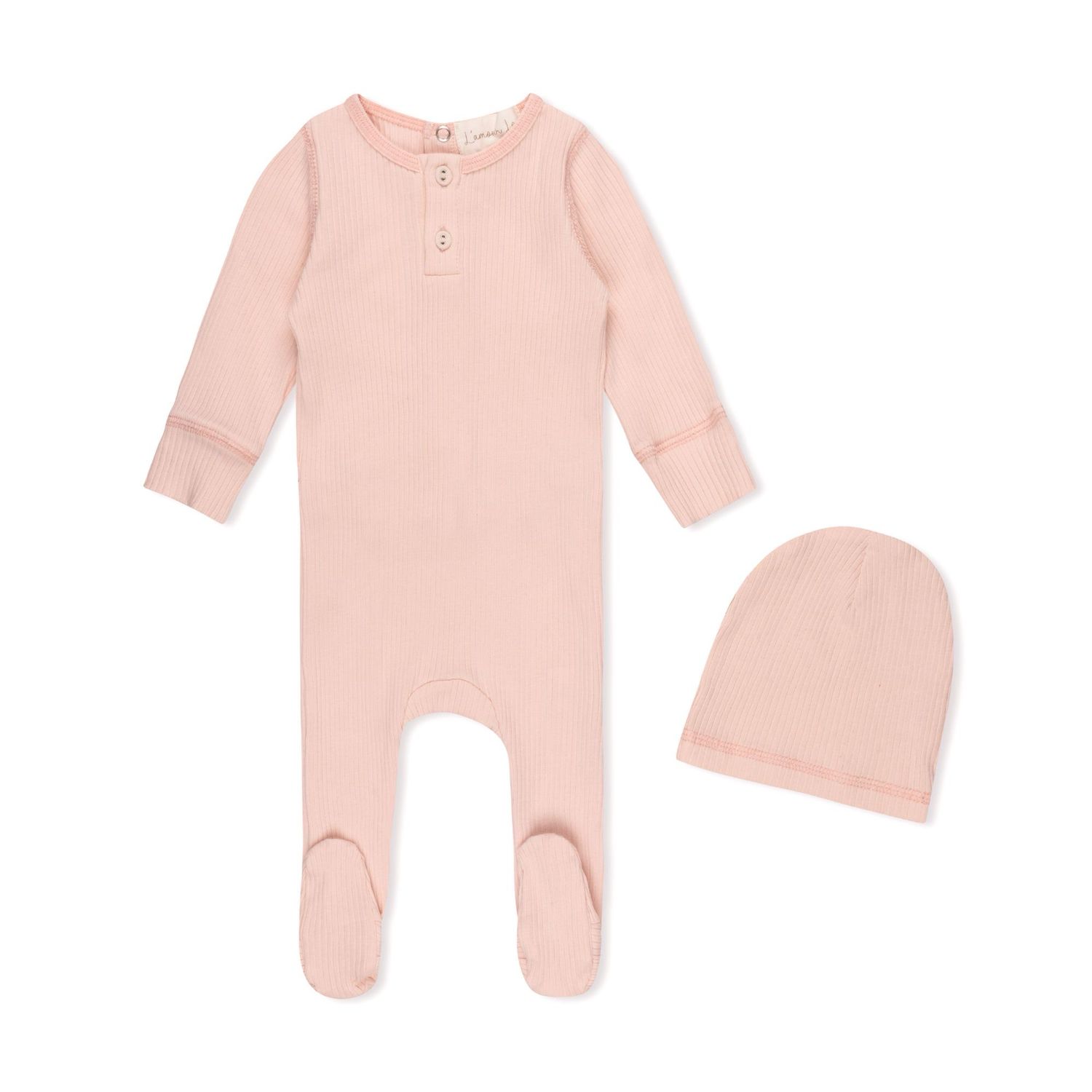 L'amour Lou Ribbed Henley footie+hat LLS30-P