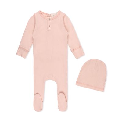 L'amour Lou Ribbed Henley footie+hat LLS30-P