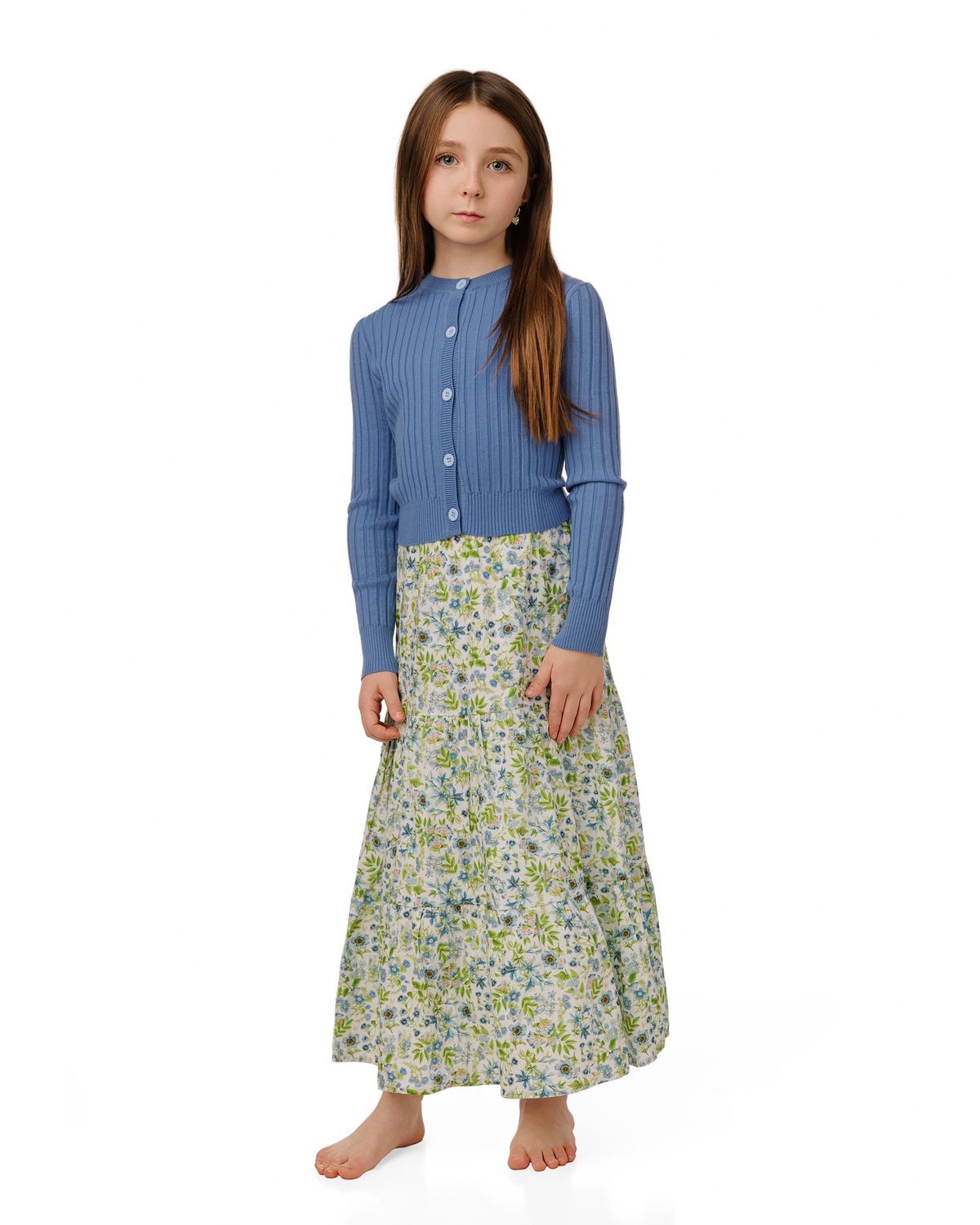 LUELLA Green Floral Dress With Blue Cardigan GS6026D-A