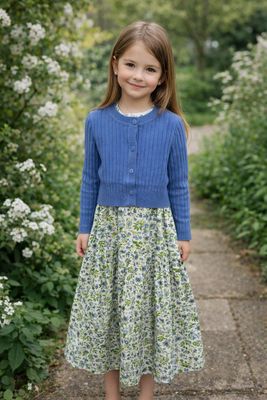 LUELLA Green Floral Dress With Blue Cardigan GS6026D-A