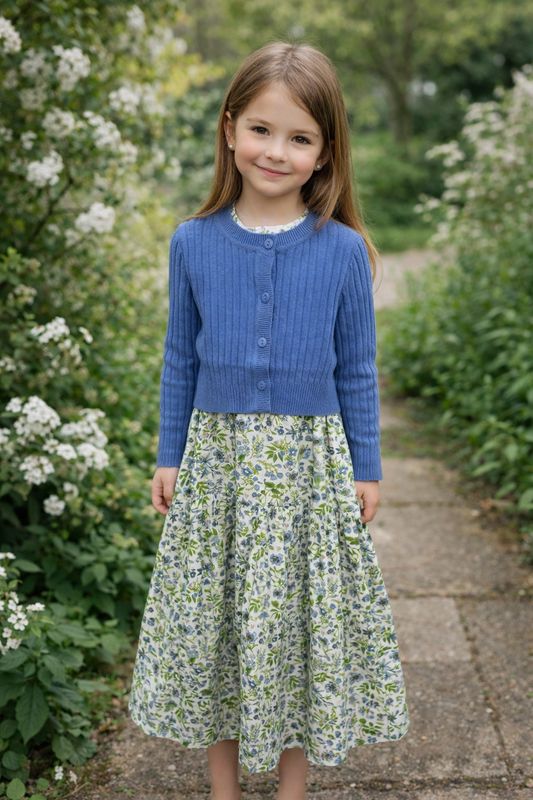 LUELLA Green Floral Dress With Blue Cardigan GS6026D-A