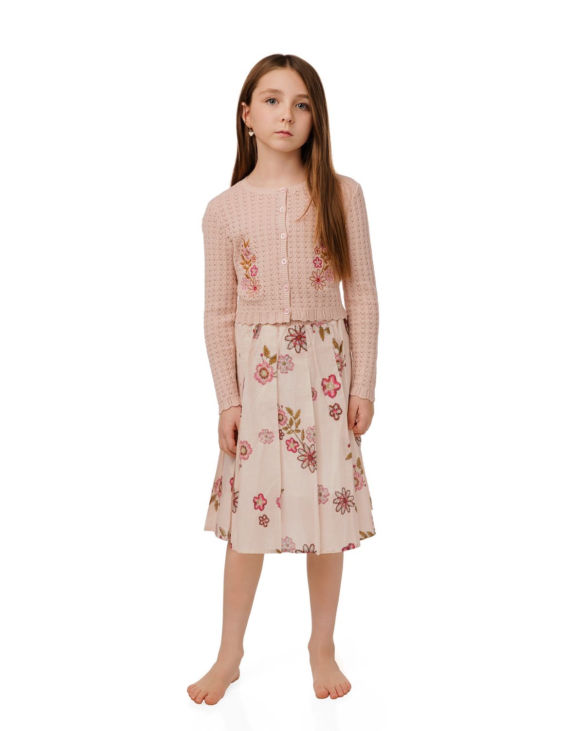 LUELLA Light Pink Cardigan With Flowers set GS6105T-A, sizes: 3