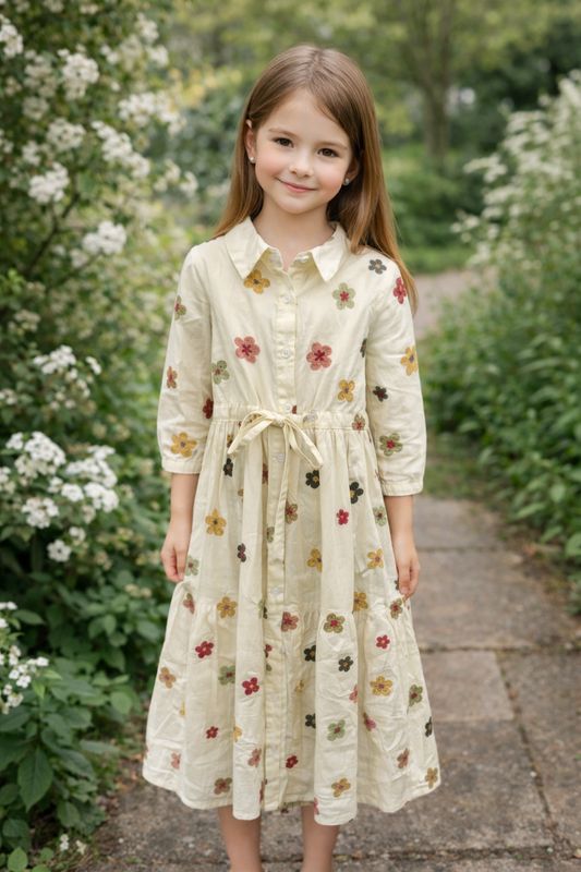 LUELLA Ivory Embroidered Midi Dress GS6159D-A