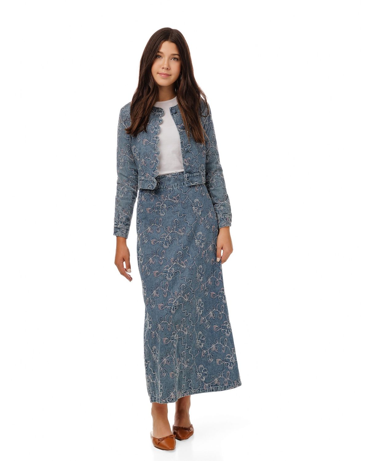 LUELLA Abstract Embroidery Tie Waist Denim Skirt TS6191S-A