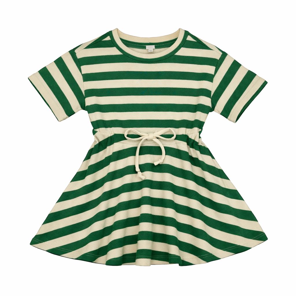BONJOY BTSS26005SSD Embroidered Stripe Short Sleeve Dress

