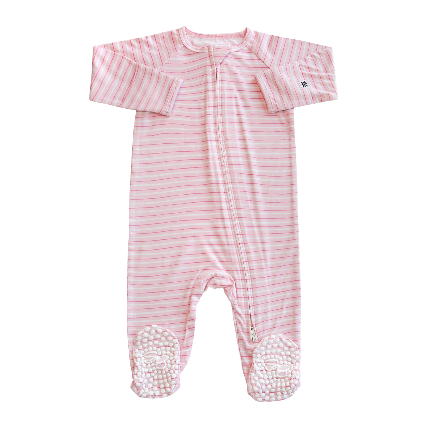SWEET BAMBOO Zipper Footie - Pink Stripe