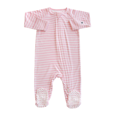 SWEET BAMBOO Zipper Footie - Pink Stripe