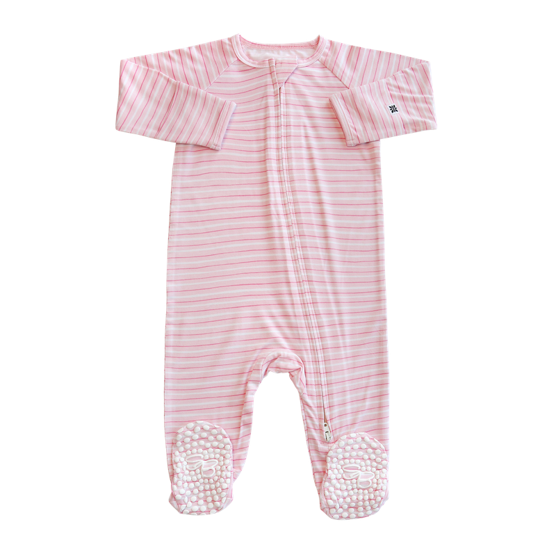 SWEET BAMBOO Zipper Footie - Pink Stripe